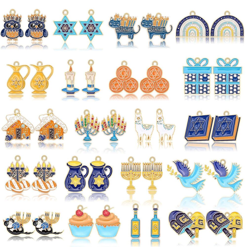6879 40 Pcs/20 Pairs Hanukkah Charms for Jewelry Making, Chanukah Blue